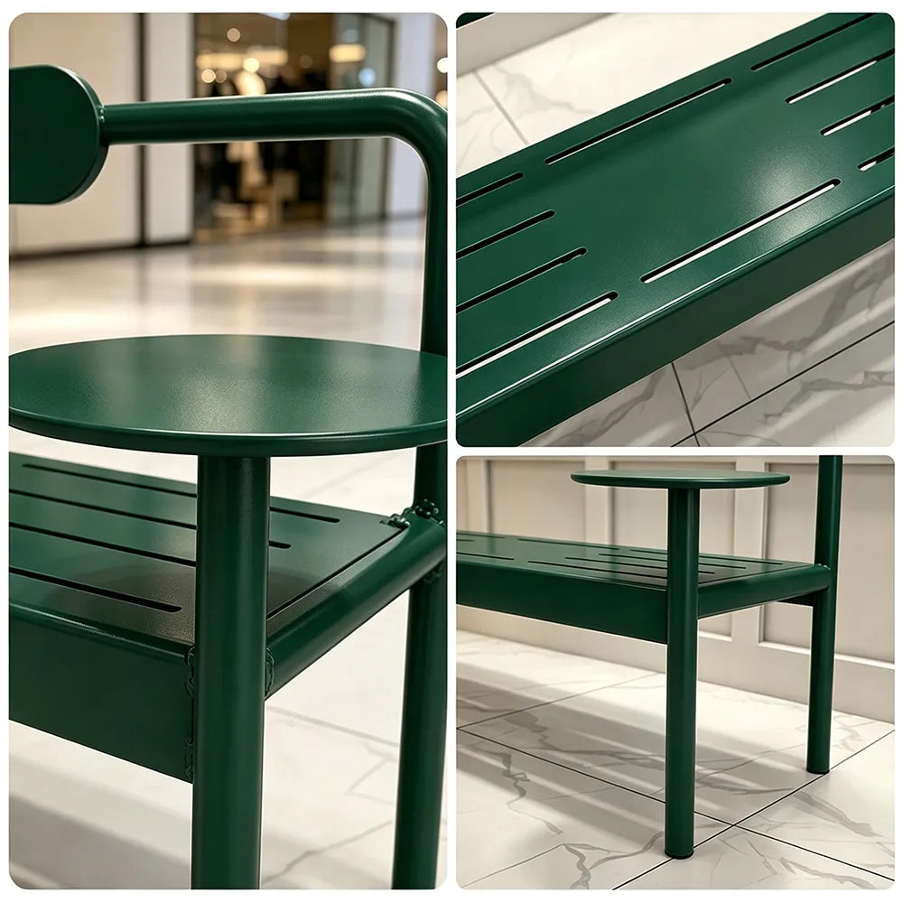 SOLARA Modern Iron Bench Space Saving Design Dual Side Tables for Lobby Waiting Area Retail Store & Reception Space - Green