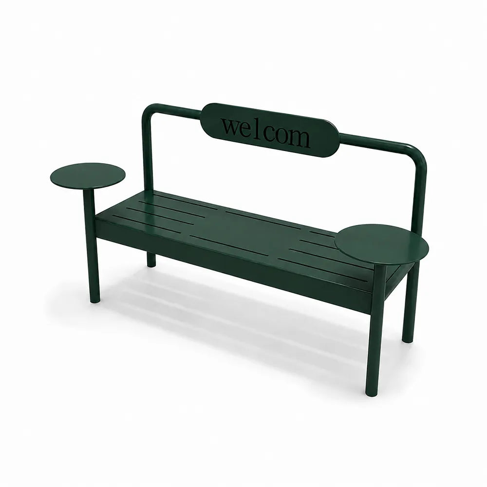 SOLARA Modern Iron Bench Space Saving Design Dual Side Tables for Lobby Waiting Area Retail Store & Reception Space - Green