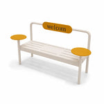 SOLARA Modern Iron Bench Space Saving Design Dual Side Tables for Lobby Waiting Area Retail Store & Reception Space - White