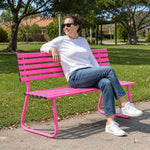 SOLARA Outdoor Metal Bench Weather Resistant Slat Seat Durable Frame for Park Garden Community Public Rest Area - Pink