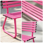 SOLARA Outdoor Metal Bench Weather Resistant Slat Seat Durable Frame for Park Garden Community Public Rest Area - Pink