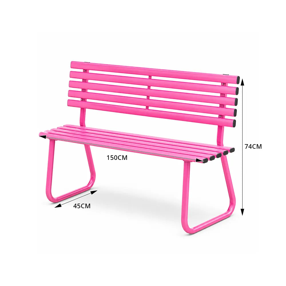 SOLARA Outdoor Metal Bench Weather Resistant Slat Seat Durable Frame for Park Garden Community Public Rest Area - Pink