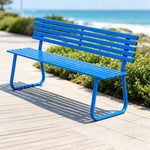 SOLARA Outdoor Metal Bench Weather Resistant Slat Seat Durable Frame for Park Garden Community Public Rest Area - Blue