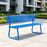 SOLARA Outdoor Metal Bench Weather Resistant Slat Seat Durable Frame for Park Garden Community Public Rest Area - Blue