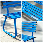 SOLARA Outdoor Metal Bench Weather Resistant Slat Seat Durable Frame for Park Garden Community Public Rest Area - Blue