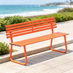 SOLARA Outdoor Metal Bench Weather Resistant Slat Seat Durable Frame for Park Garden Community Public Rest Area - Orange