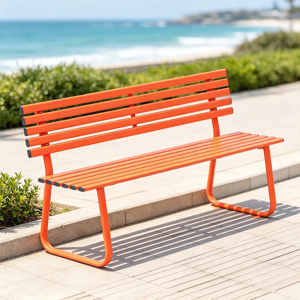 SOLARA Outdoor Metal Bench Weather Resistant Slat Seat Durable Frame for Park Garden Community Public Rest Area - Orange