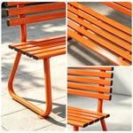 SOLARA Outdoor Metal Bench Weather Resistant Slat Seat Durable Frame for Park Garden Community Public Rest Area - Orange