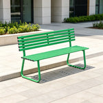 SOLARA Outdoor Metal Bench Weather Resistant Slat Seat Durable Frame for Park Garden Community Public Rest Area - Green