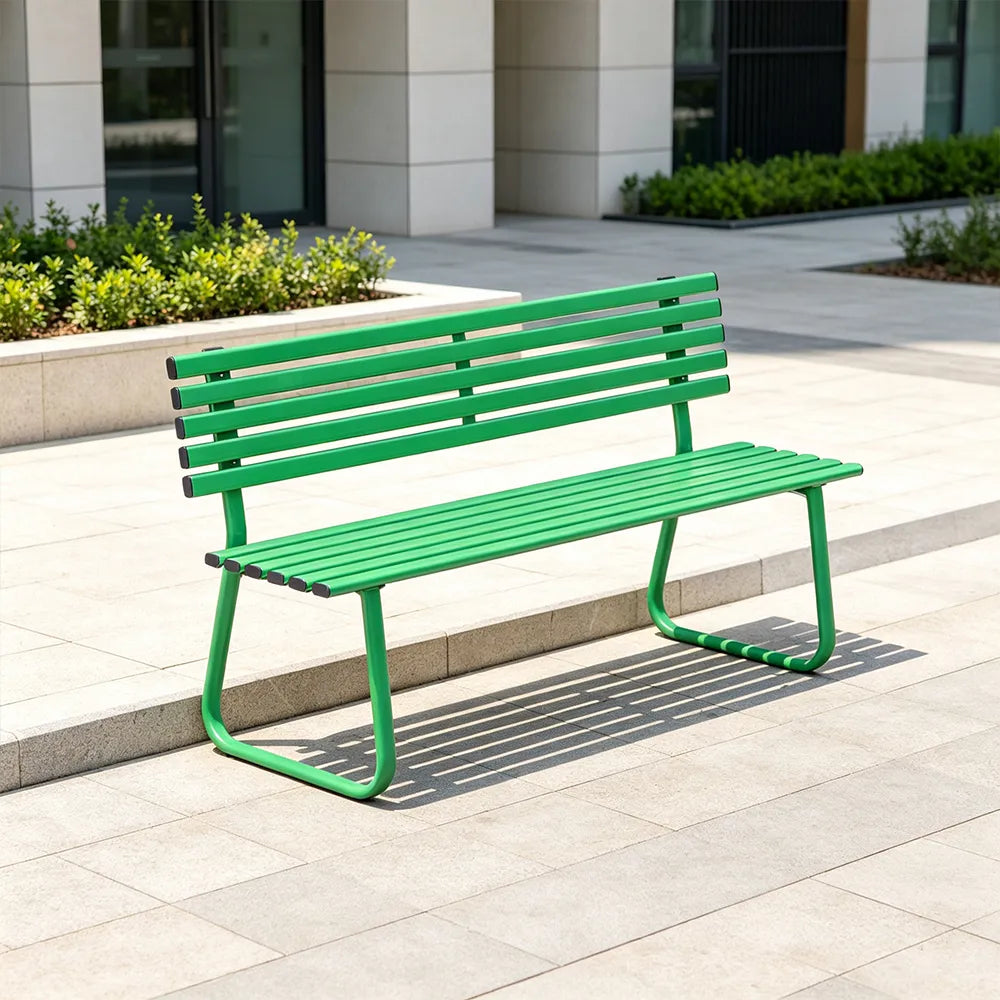 SOLARA Outdoor Metal Bench Weather Resistant Slat Seat Durable Frame for Park Garden Community Public Rest Area - Green
