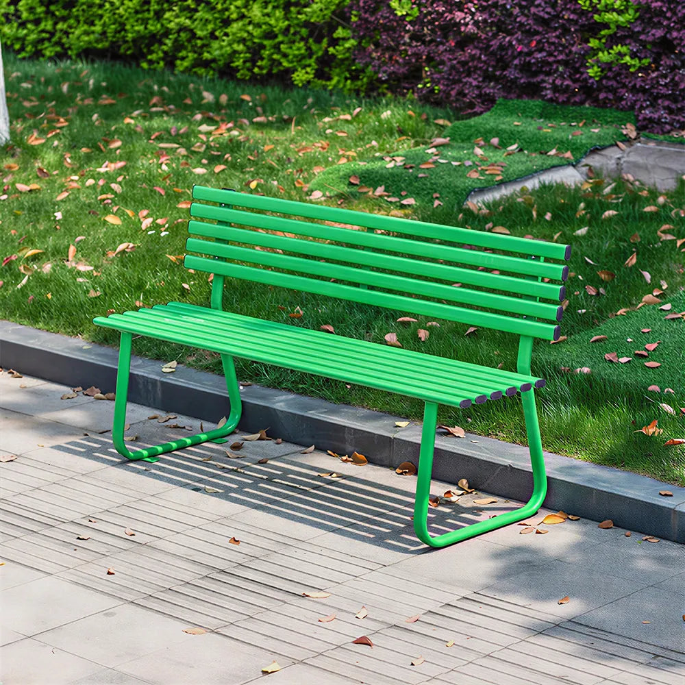 SOLARA Outdoor Metal Bench Weather Resistant Slat Seat Durable Frame for Park Garden Community Public Rest Area - Green