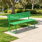SOLARA Outdoor Metal Bench Weather Resistant Slat Seat Durable Frame for Park Garden Community Public Rest Area - Green