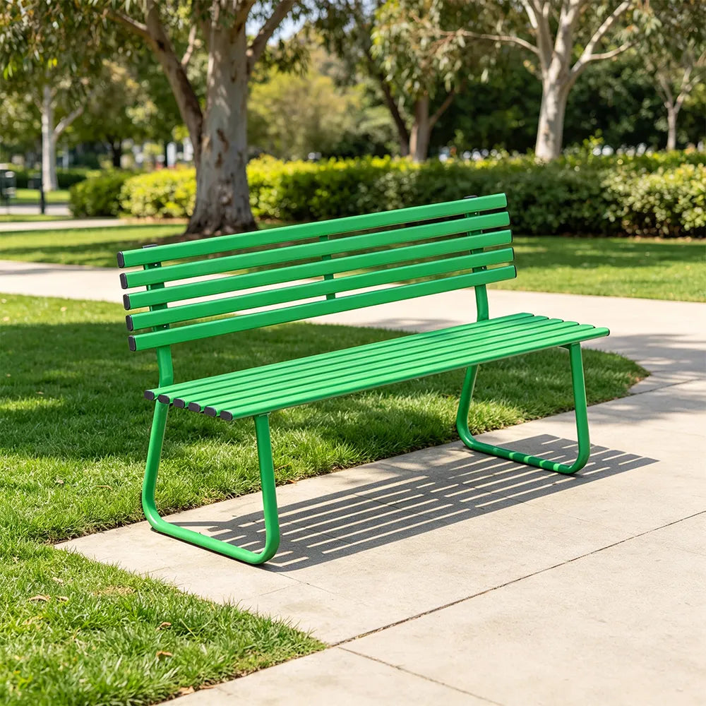 SOLARA Outdoor Metal Bench Weather Resistant Slat Seat Durable Frame for Park Garden Community Public Rest Area - Green