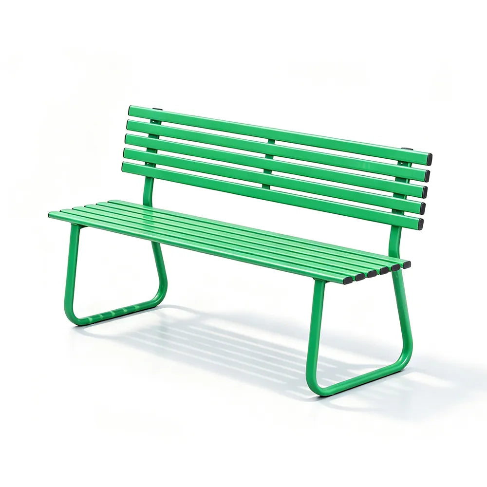 SOLARA Outdoor Metal Bench Weather Resistant Slat Seat Durable Frame for Park Garden Community Public Rest Area - Green