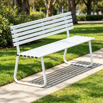 SOLARA Outdoor Metal Bench Weather Resistant Slat Seat Durable Frame for Park Garden Community Public Rest Area - White