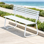 SOLARA Outdoor Metal Bench Weather Resistant Slat Seat Durable Frame for Park Garden Community Public Rest Area - White