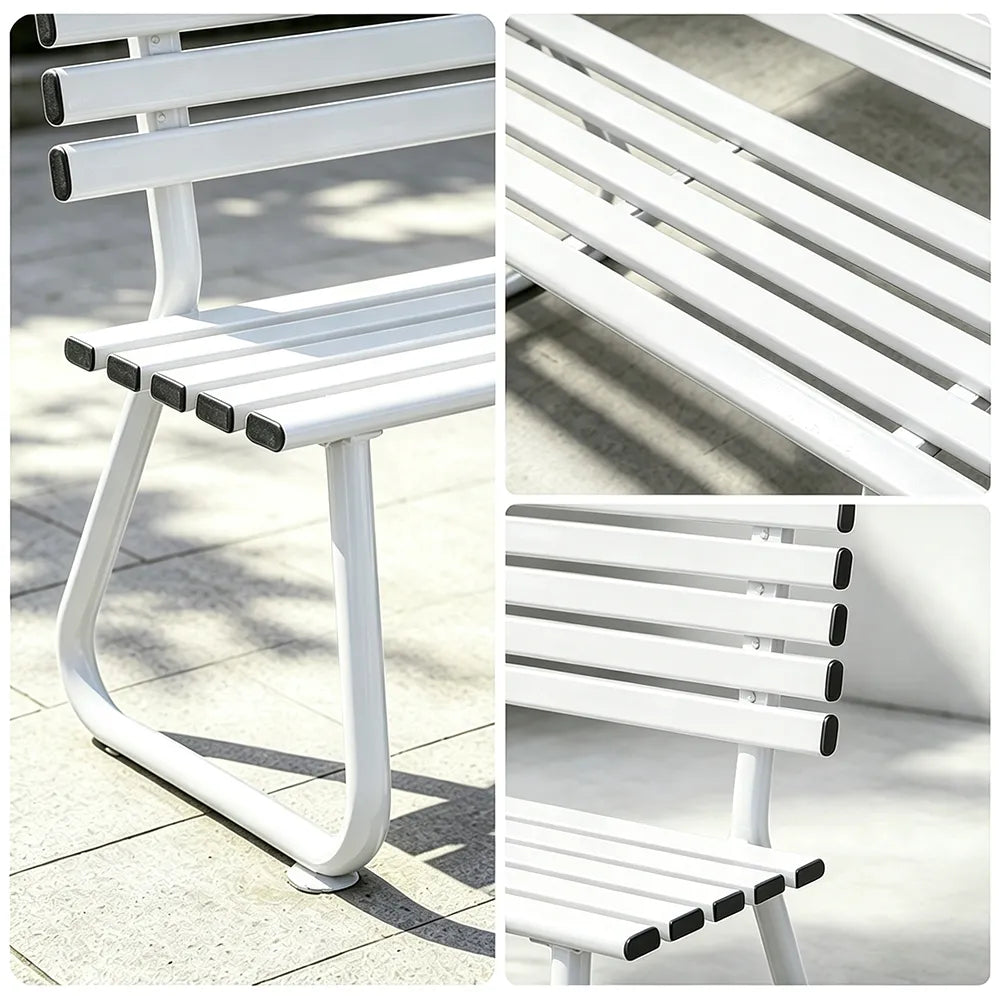SOLARA Outdoor Metal Bench Weather Resistant Slat Seat Durable Frame for Park Garden Community Public Rest Area - White