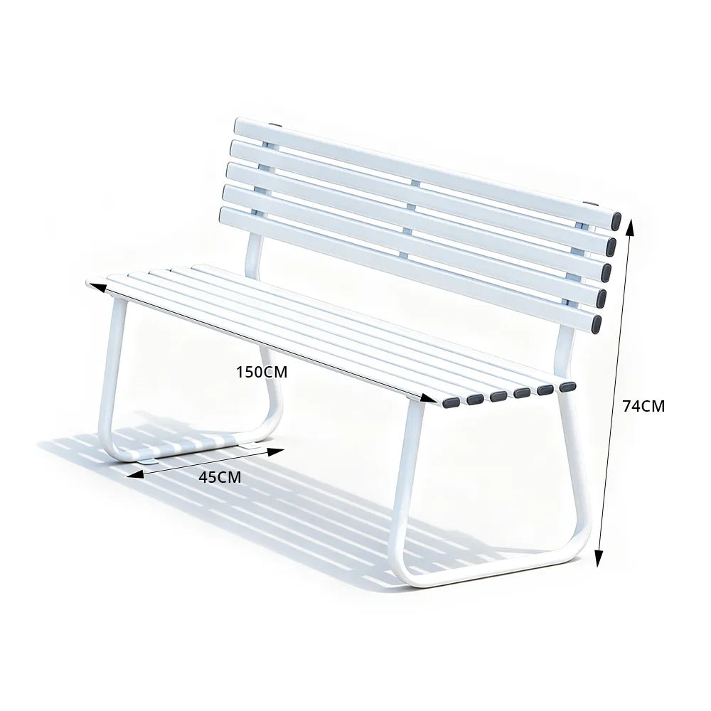 SOLARA Outdoor Metal Bench Weather Resistant Slat Seat Durable Frame for Park Garden Community Public Rest Area - White
