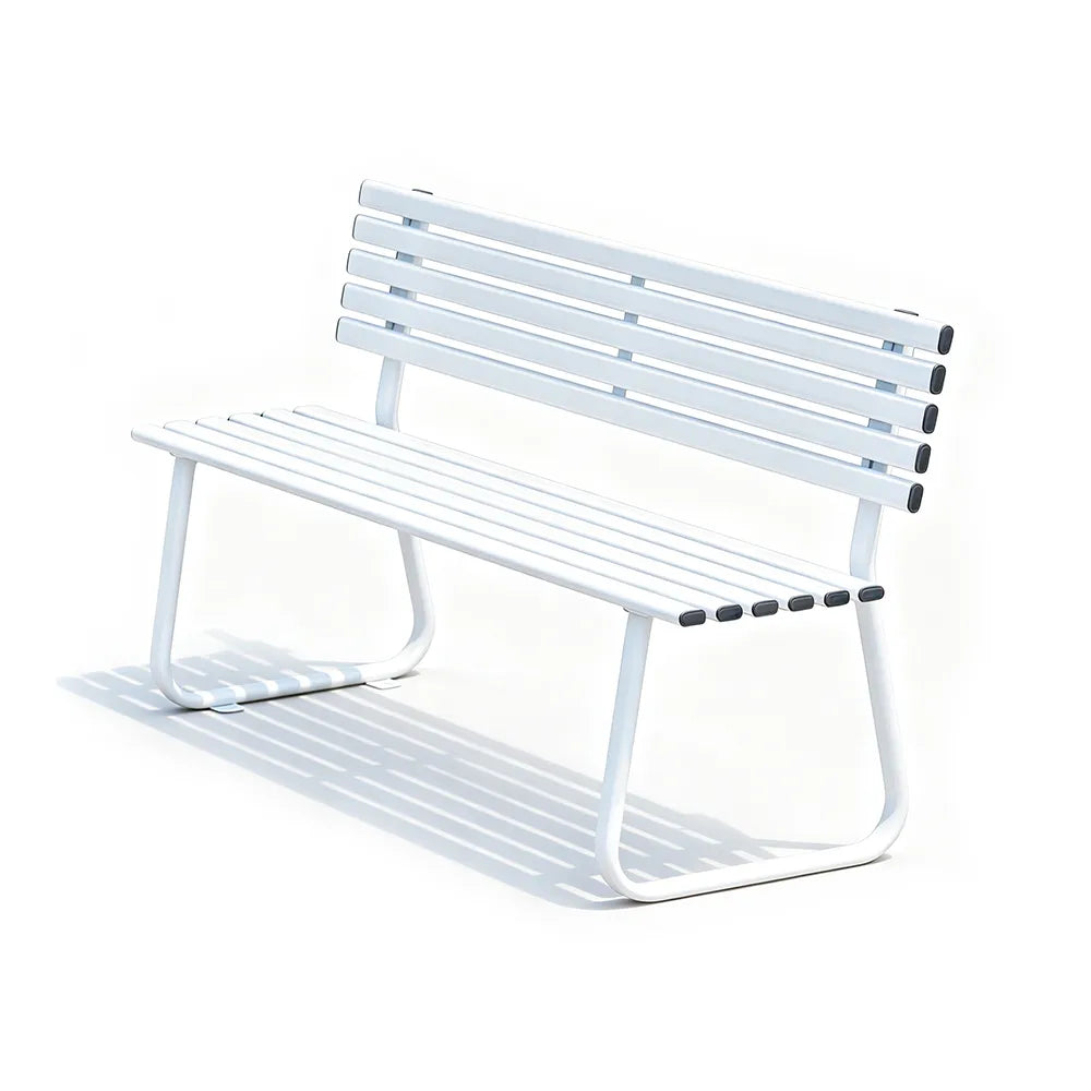 SOLARA Outdoor Metal Bench Weather Resistant Slat Seat Durable Frame for Park Garden Community Public Rest Area - White
