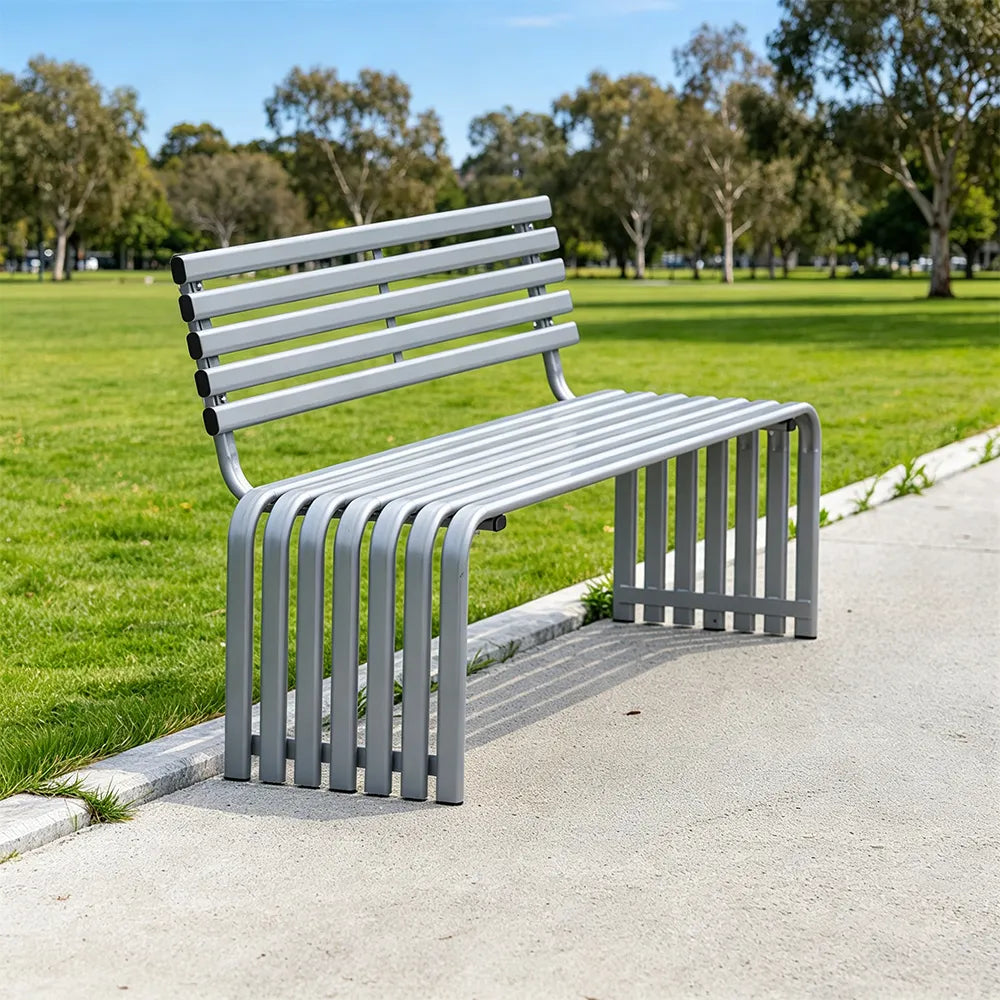 SOLARA Commercial Outdoor Bench Waterproof Sun Resistant Metal Structure for Park Patio Walkway & Leisure Space - Silver
