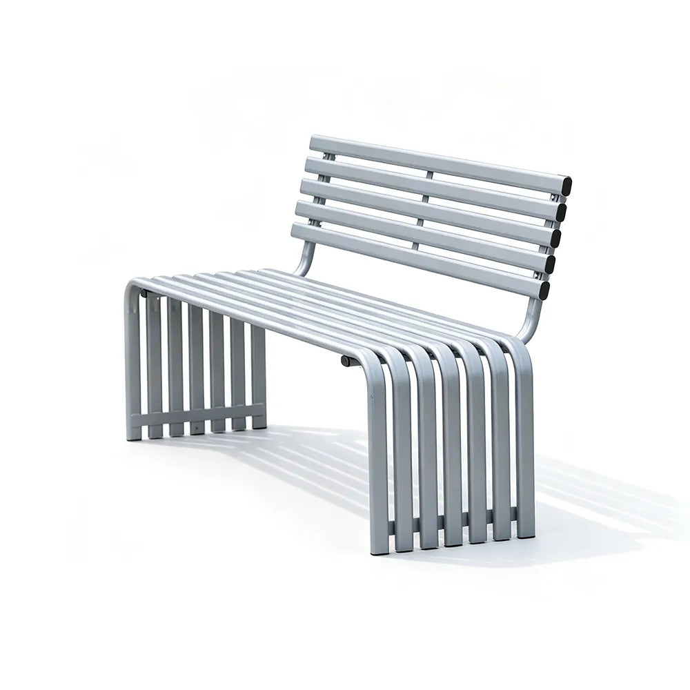 SOLARA Commercial Outdoor Bench Waterproof Sun Resistant Metal Structure for Park Patio Walkway & Leisure Space - Silver