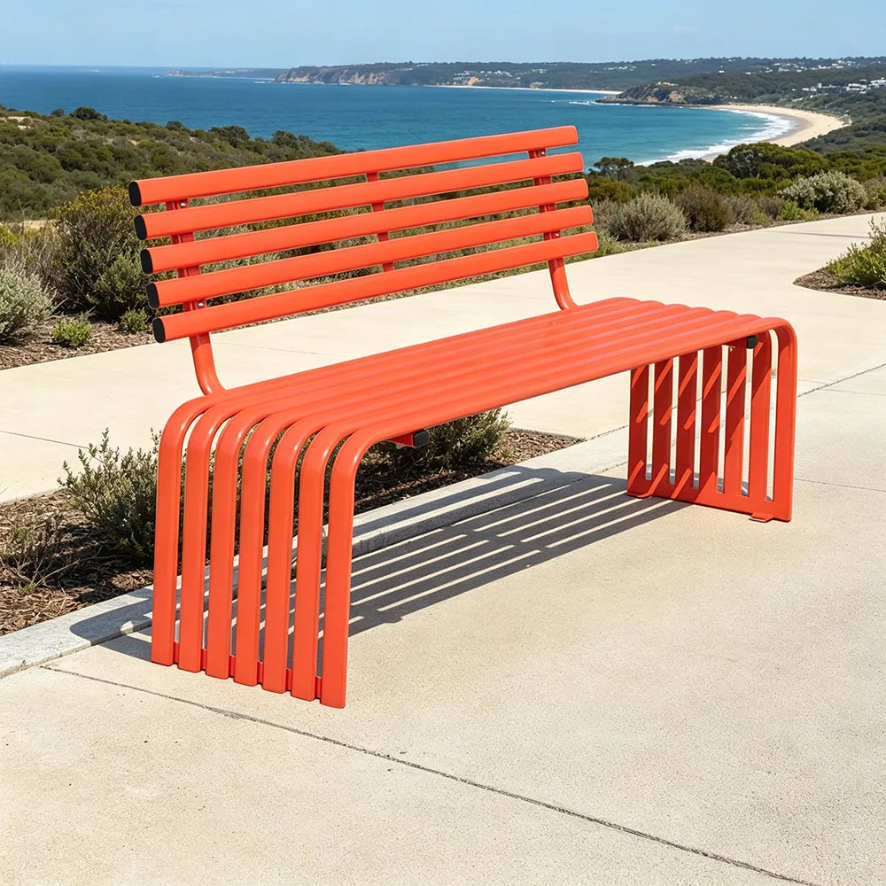 SOLARA Commercial Outdoor Bench Waterproof Sun Resistant Metal Structure for Park Patio Walkway & Leisure Space - Orange