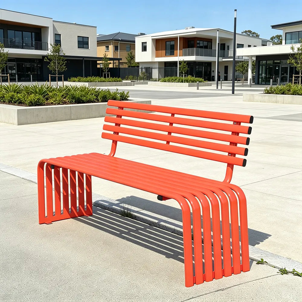 SOLARA Commercial Outdoor Bench Waterproof Sun Resistant Metal Structure for Park Patio Walkway & Leisure Space - Orange