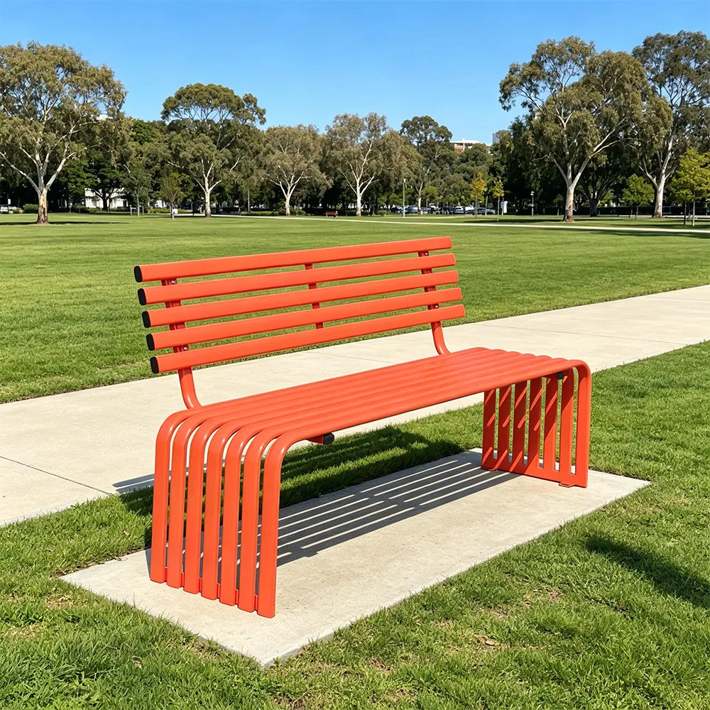 SOLARA Commercial Outdoor Bench Waterproof Sun Resistant Metal Structure for Park Patio Walkway & Leisure Space - Orange