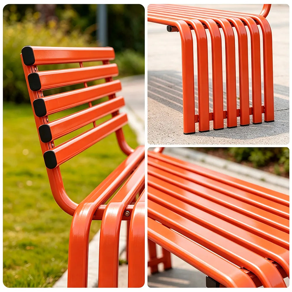 SOLARA Commercial Outdoor Bench Waterproof Sun Resistant Metal Structure for Park Patio Walkway & Leisure Space - Orange