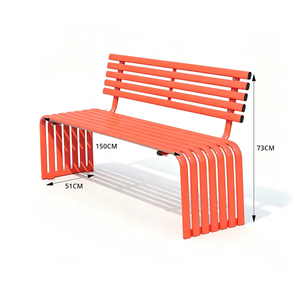 SOLARA Commercial Outdoor Bench Waterproof Sun Resistant Metal Structure for Park Patio Walkway & Leisure Space - Orange
