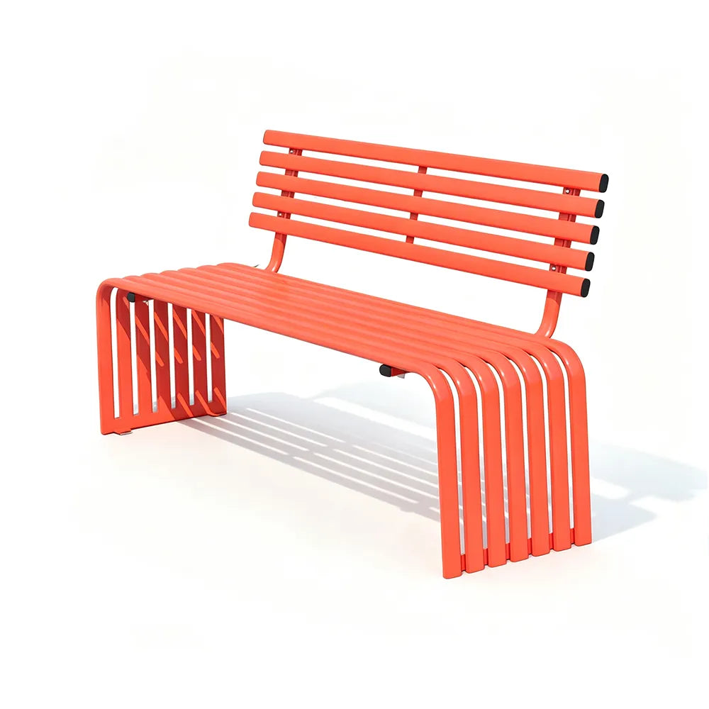 SOLARA Commercial Outdoor Bench Waterproof Sun Resistant Metal Structure for Park Patio Walkway & Leisure Space - Orange