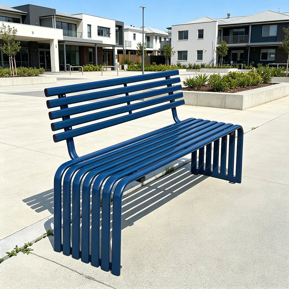 SOLARA Commercial Outdoor Bench Waterproof Sun Resistant Metal Structure for Park Patio Walkway & Leisure Space - Blue