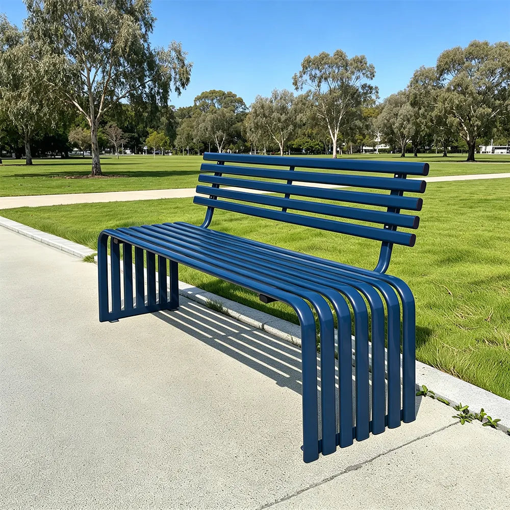 SOLARA Commercial Outdoor Bench Waterproof Sun Resistant Metal Structure for Park Patio Walkway & Leisure Space - Blue