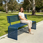SOLARA Commercial Outdoor Bench Waterproof Sun Resistant Metal Structure for Park Patio Walkway & Leisure Space - Blue
