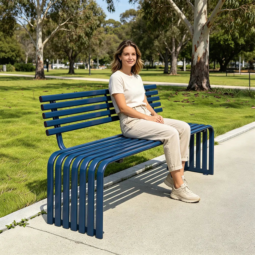SOLARA Commercial Outdoor Bench Waterproof Sun Resistant Metal Structure for Park Patio Walkway & Leisure Space - Blue