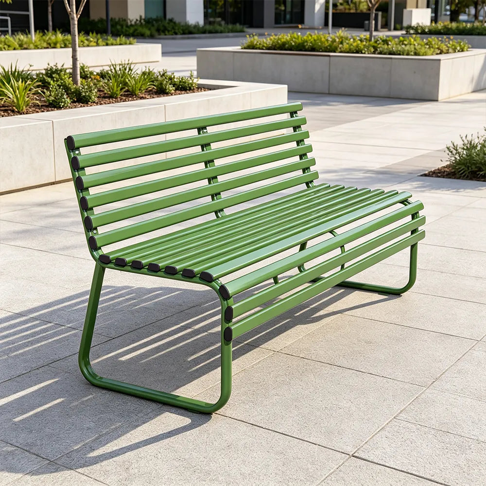 SOLARA Modern Outdoor Garden Bench Stable Support Slatted Seat Weatherproof Design for Public Outdoor Areas - Green