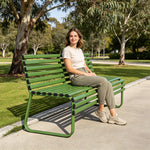 SOLARA Modern Outdoor Garden Bench Stable Support Slatted Seat Weatherproof Design for Public Outdoor Areas - Green