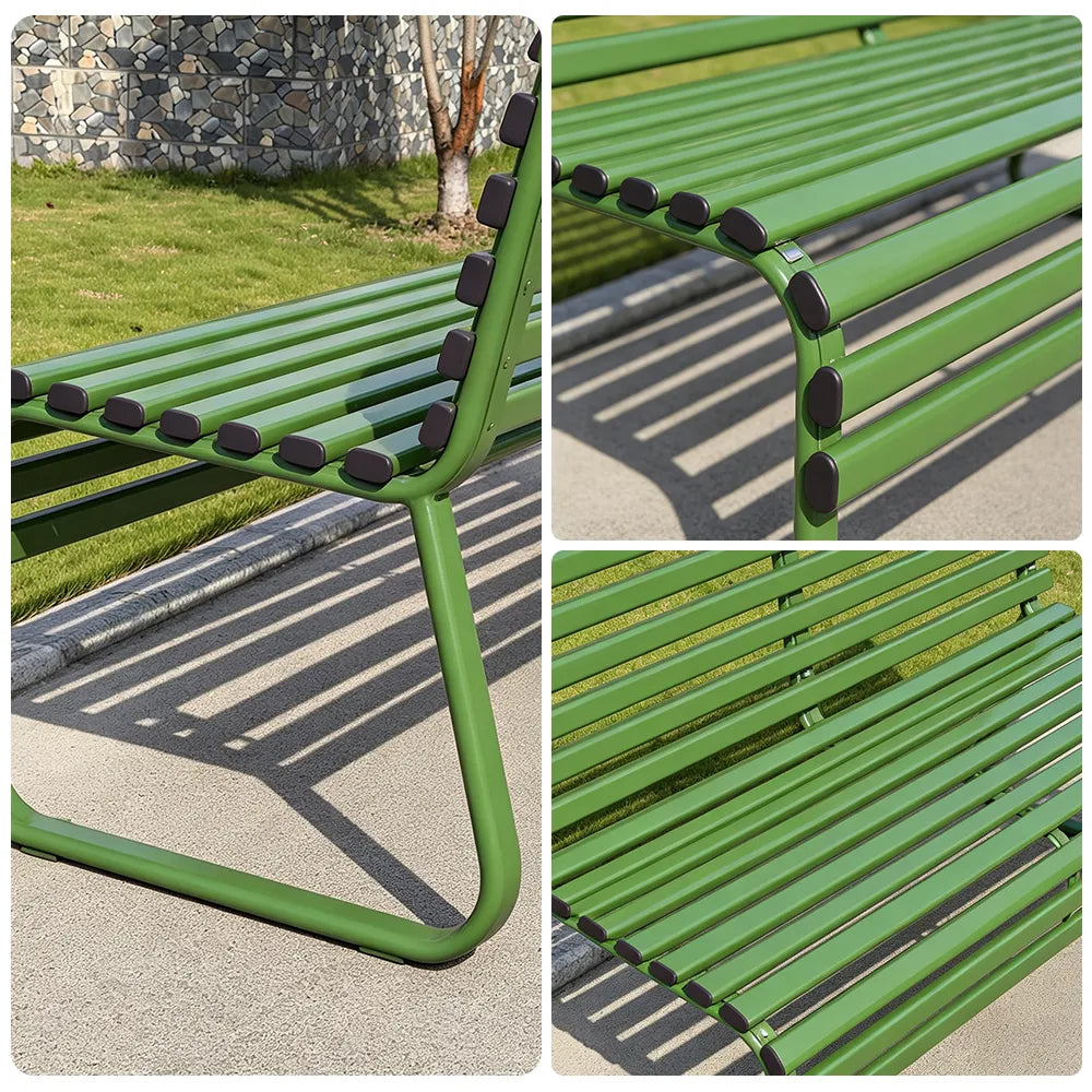 SOLARA Modern Outdoor Garden Bench Stable Support Slatted Seat Weatherproof Design for Public Outdoor Areas - Green