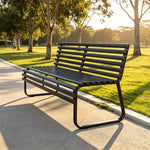 SOLARA Modern Outdoor Garden Bench Stable Support Slatted Seat Weatherproof Design for Public Outdoor Areas - Brown