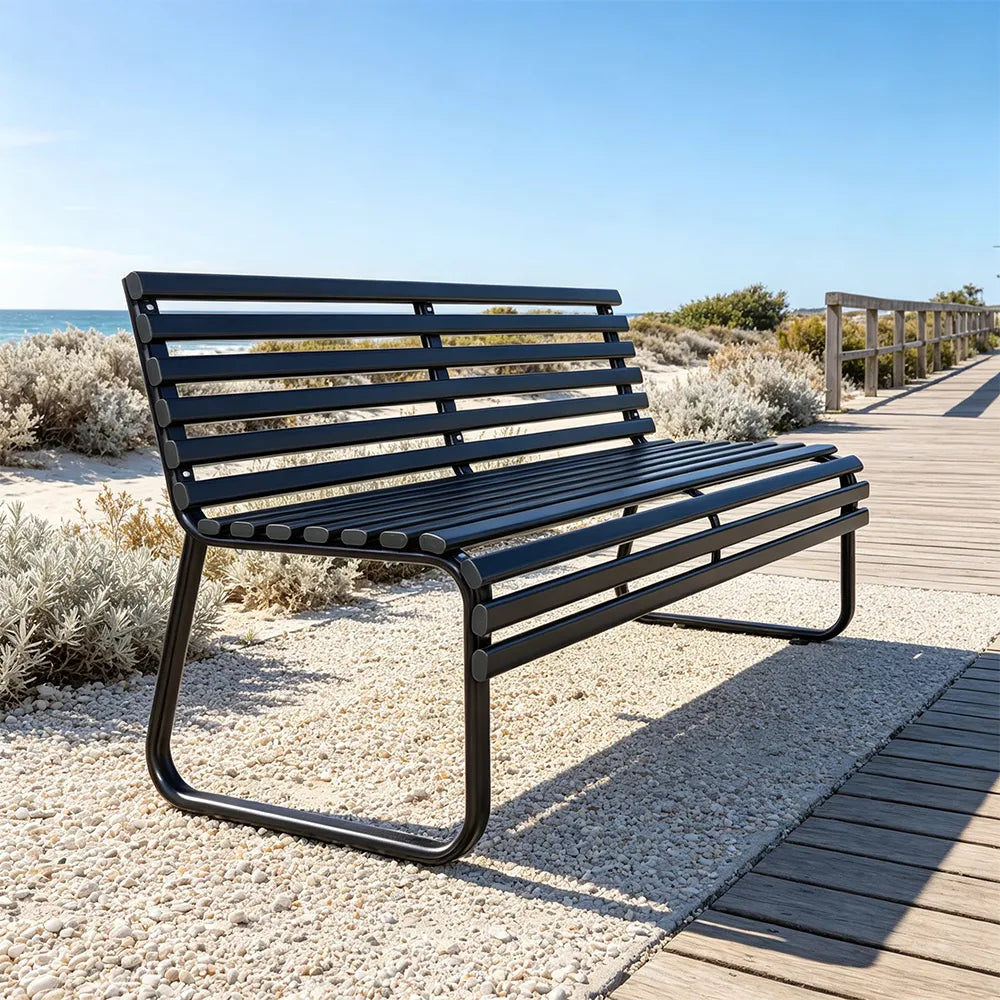 SOLARA Modern Outdoor Garden Bench Stable Support Slatted Seat Weatherproof Design for Public Outdoor Areas - Brown