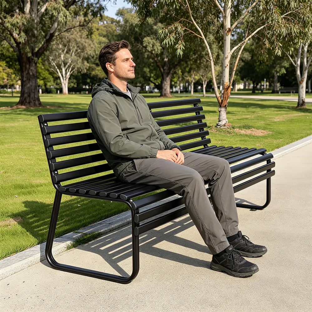 SOLARA Modern Outdoor Garden Bench Stable Support Slatted Seat Weatherproof Design for Public Outdoor Areas - Brown
