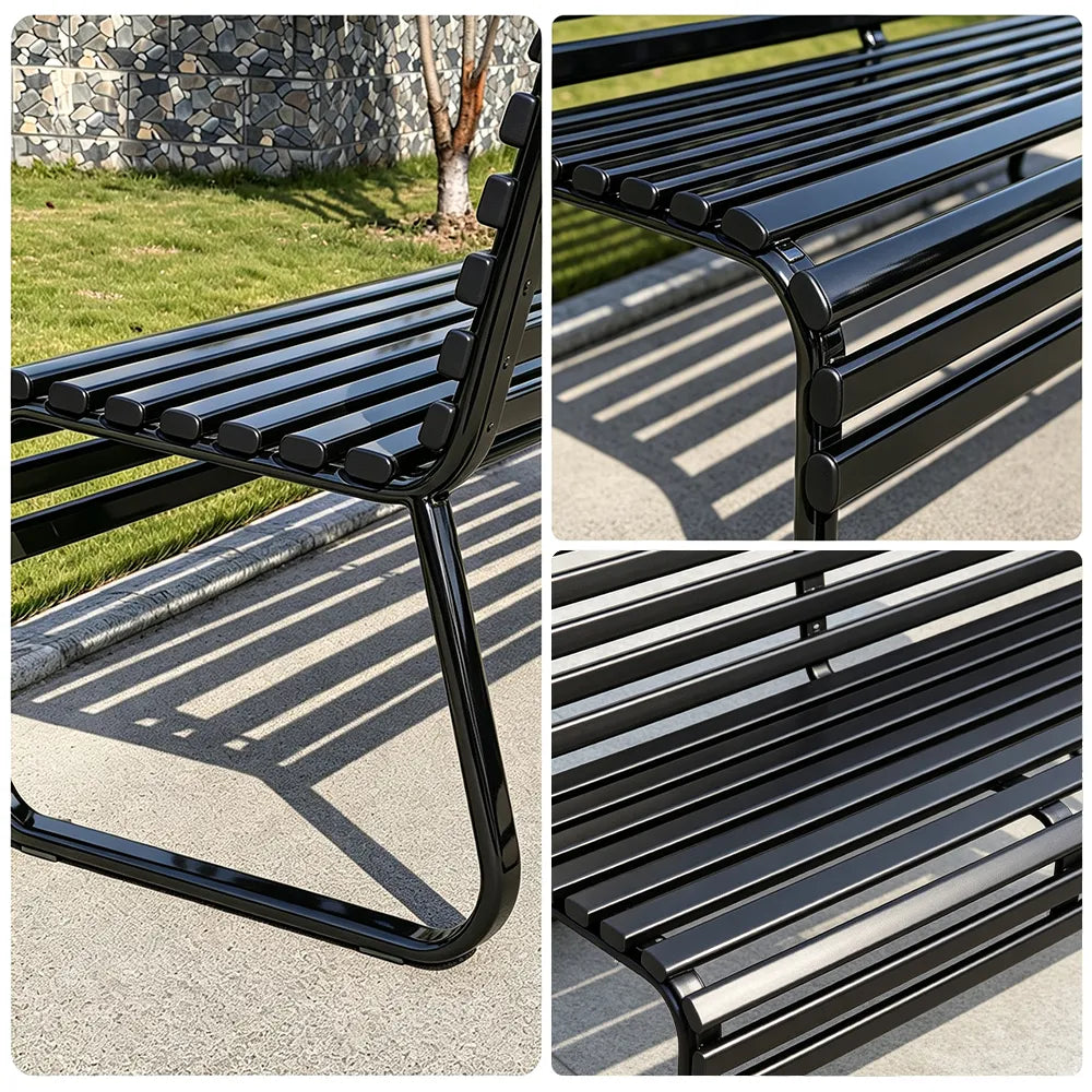 SOLARA Modern Outdoor Garden Bench Stable Support Slatted Seat Weatherproof Design for Public Outdoor Areas - Brown