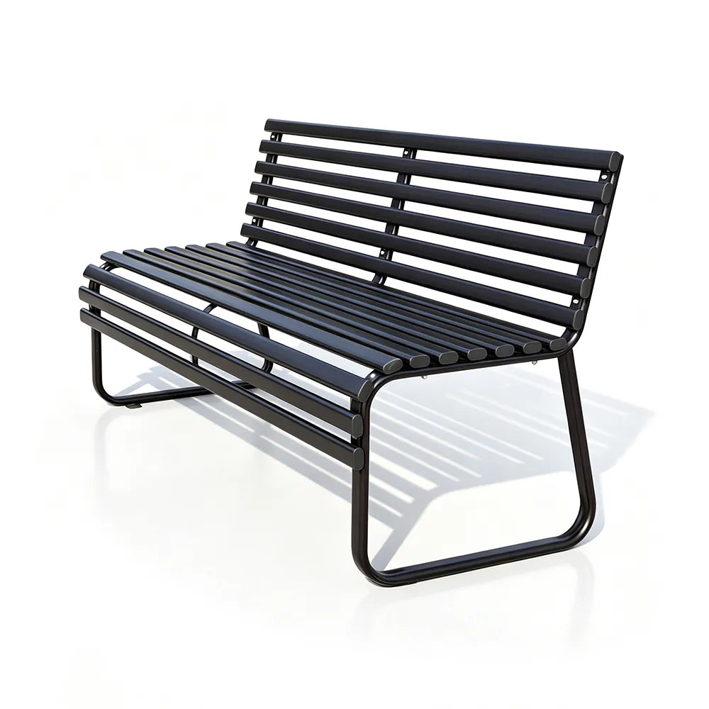 SOLARA Modern Outdoor Garden Bench Stable Support Slatted Seat Weatherproof Design for Public Outdoor Areas - Brown
