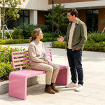 SOLARA Outdoor Park Bench Galvanised Steel Curved Backrest Powder Coated 100/150/200cm for Garden Community Public Areas - Pink