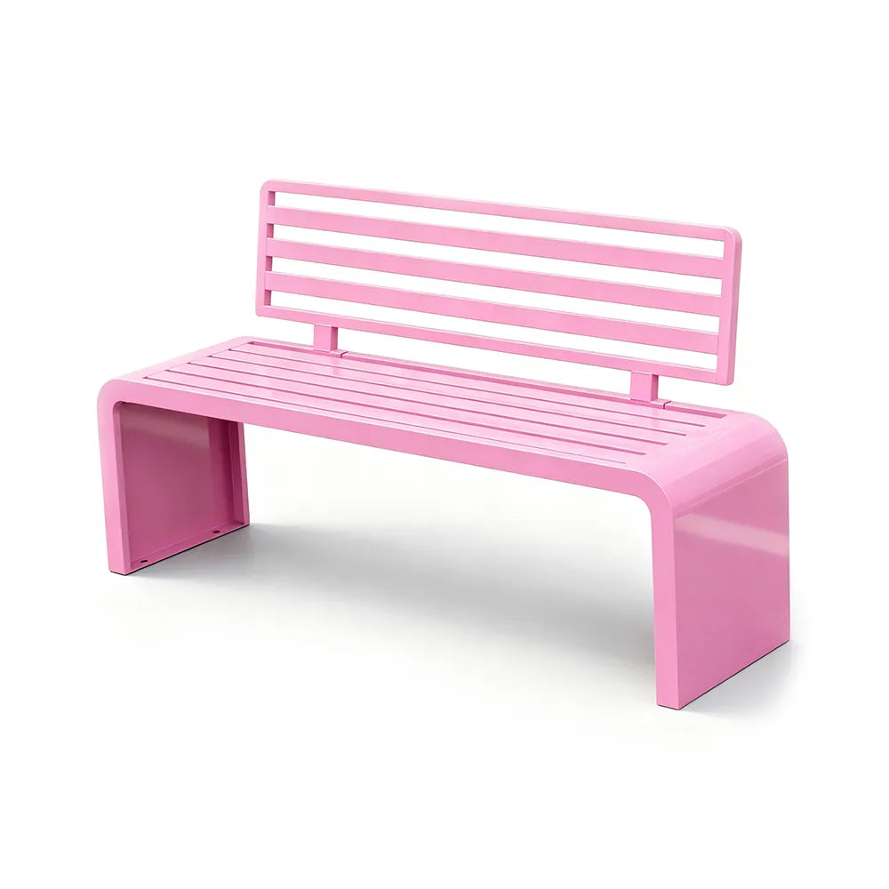 SOLARA Outdoor Park Bench Galvanised Steel Curved Backrest Powder Coated 100/150/200cm for Garden Community Public Areas - Pink