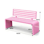 SOLARA Outdoor Park Bench Galvanised Steel Curved Backrest Powder Coated 100/150/200cm for Garden Community Public Areas - Pink
