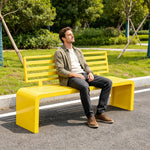SOLARA Outdoor Park Bench Galvanised Steel Curved Backrest Powder Coated 100/150/200cm for Garden Community Public Areas - Yellow