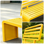 SOLARA Outdoor Park Bench Galvanised Steel Curved Backrest Powder Coated 100/150/200cm for Garden Community Public Areas - Yellow