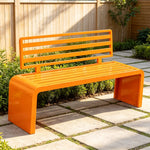 SOLARA Outdoor Park Bench Galvanised Steel Curved Backrest Powder Coated 100/150/200cm for Garden Community Public Areas - Orange