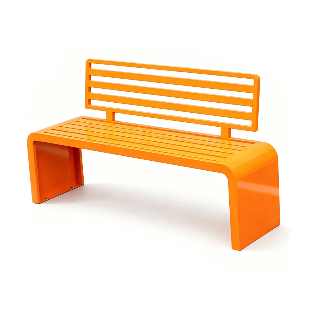 SOLARA Outdoor Park Bench Galvanised Steel Curved Backrest Powder Coated 100/150/200cm for Garden Community Public Areas - Orange